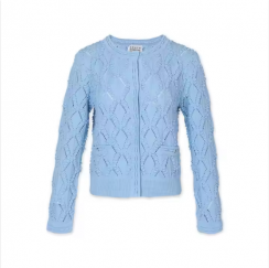 Elegant Pointelle Pattern Round Neck Long Sleeve Women Knitted Cardigan Sweater