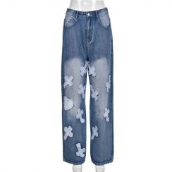 2 Pcs Cross Stitching Washed Pocket Street Trendy Jeans