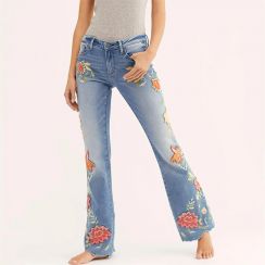 8 Pcs Embroidered Solid Color Washed Bell Bottoms