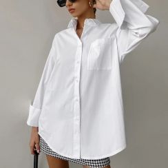 2 Pcs Women Casual Turn Down Collar Long Shirt