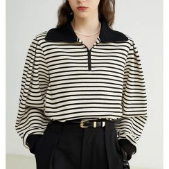 Womens Striped Half Zip Pullover