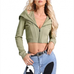 2 Pcs Hooded Long Sleeve Spliced Zipper Sweatshirt Women