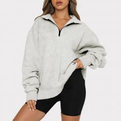 2 Pcs Womens Casual Loose Half Zipper Sweatshirt