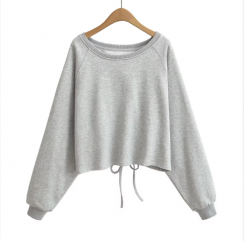 2 Pcs Back Hollow Out Solid Color Long Sleeve Crew Neck Sweatshirt For Women